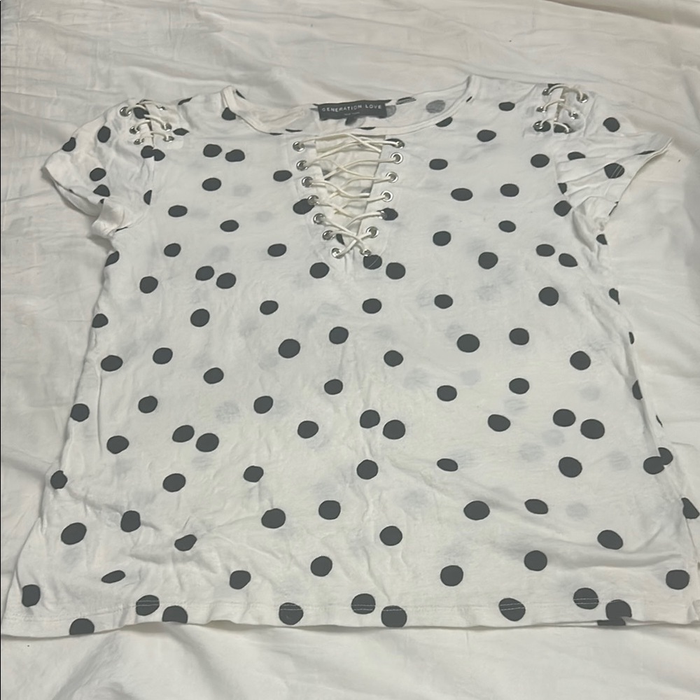 White Polka Dot Lace-Up Top